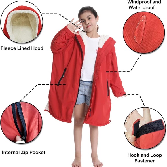 NWOT Hiturbo Warm Kids Oversize Swim Parka: Waterproof Changing Robe,Size 7 - 14 - Picture 4 of 11